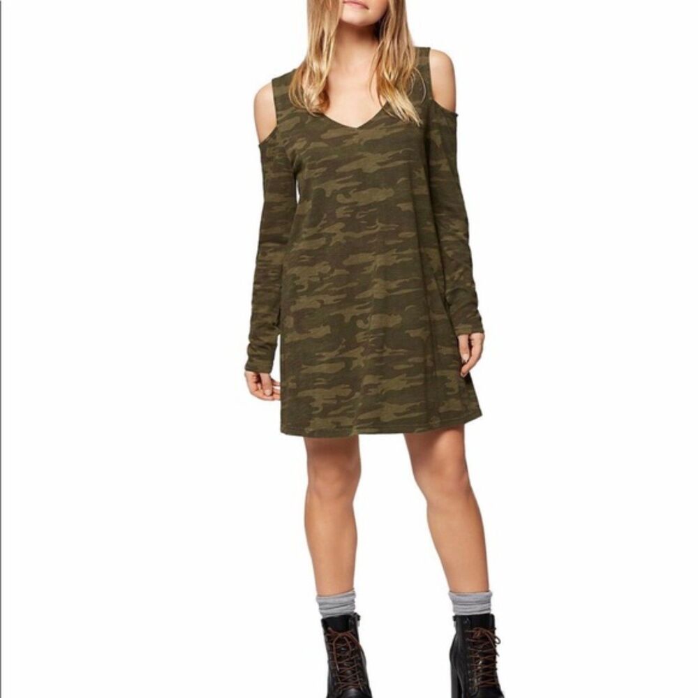 Sanctuary Women's Cold-Shoulder Mini Camo Dress Med